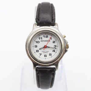Vintage Advance Watch Womens Silver Tone Steel Classic White Dial Leather Band